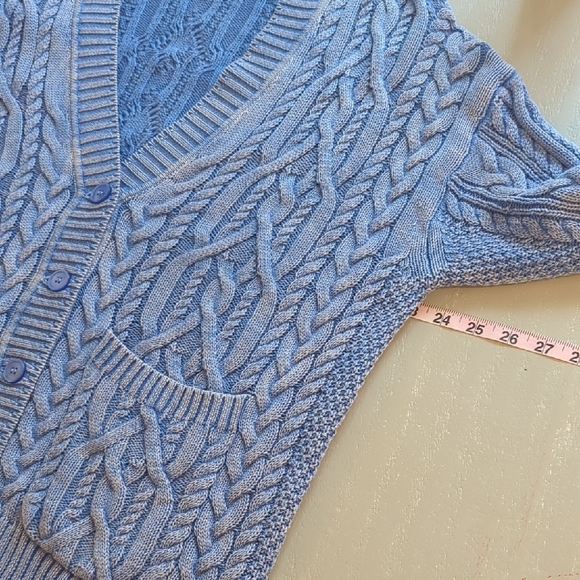 J Crew Cable-knit V-neck Cardigan Sweater Blue 💙 size Small 100% Cotton - Picture 8 of 9